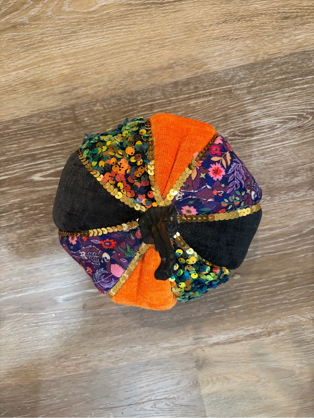 Festive Patchwork Sequin Pumpkin Accent - Orange & Multi